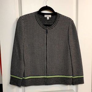 St. John Petite Black White Green Zipper Cardigan Sweater